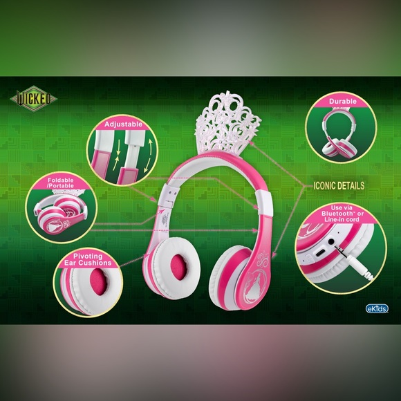Wicked Bluetooth Wireless Foldable Headphones for Kids - Glinda - Picture 7 of 16